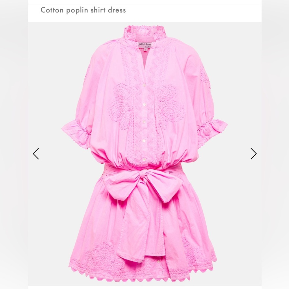 Juliet Dunn pink poplin shirt dress metallic thread size 0